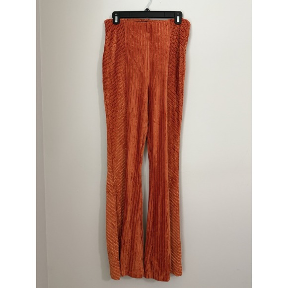 Free People Penny Pull-On Velvet Pants Size Small Orange High Rise Flare - Picture 2 of 10